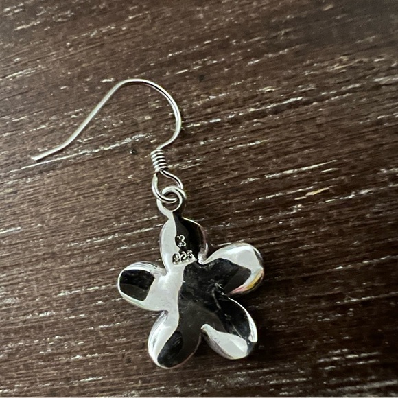 Plumeria CZ Sterling Silver Floral Dangle Drop Earrings. - Picture 7 of 8